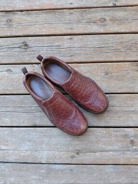 Roper Mens Sz 12 Ostrich Leather Slip On Loafers Western Outdoor